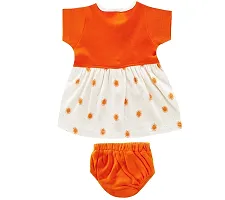 My Tiny Wear Baby Girl Half Sleeve Cotton Frock, Midi Dress with panty, Front Open Frock Set for New Born Girl (Orange, 6-12 months)-thumb1