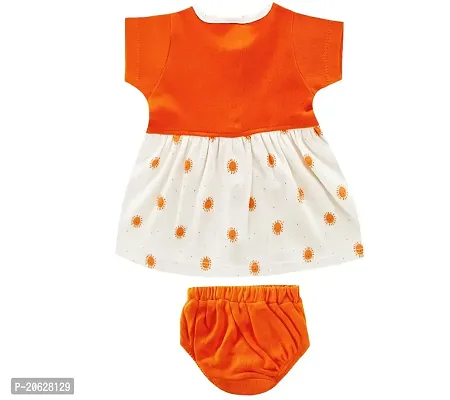 My Tiny Wear Baby Girl Half Sleeve Cotton Frock, Midi Dress with panty, Front Open Frock Set for New Born Girl (Orange, 6-12 months)-thumb2