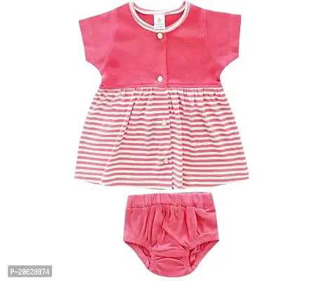 My Tiny Wear Baby Girl Half Sleeve Cotton Frock, Midi Dress with panty, Front Open Frock Set for New Born Girl (Pink, 18-24 months)