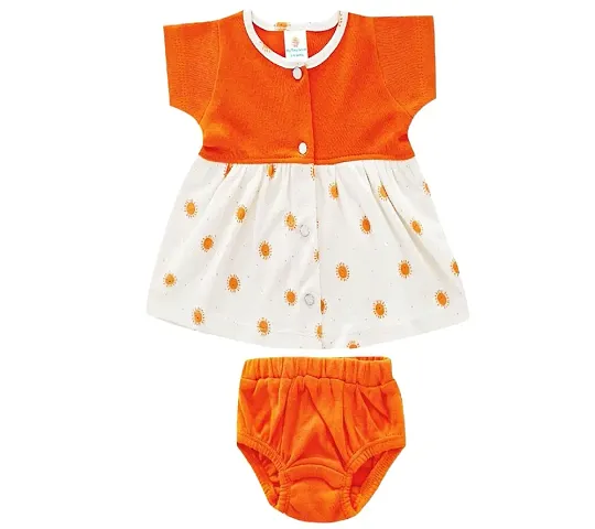 My Tiny Wear Baby Girl Half Sleeve Frock, Midi Dress with panty, Front Open Frock Set for New Born Girl (Orange, 18-24 months)