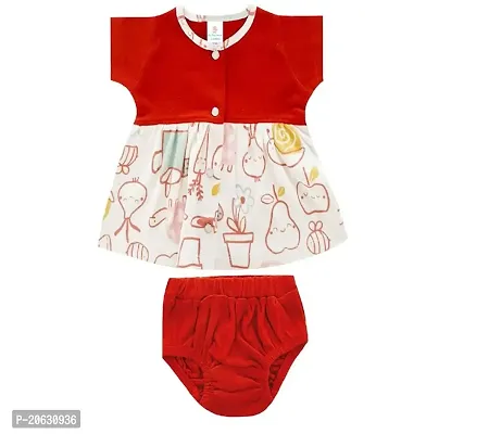 My Tiny Wear Baby Girl Front Open Frock for New Born Girl Half Sleeve Cotton Frock Midi Dress with panty (Red, 6-12 months)