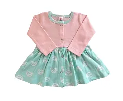 My Tiny Wear Baby Girl Full Sleeve Cotton Frock, Midi Dress, Front Open Frock for New Born Girl (Pack of 2(Green  Pink), 6-12 months)-thumb1