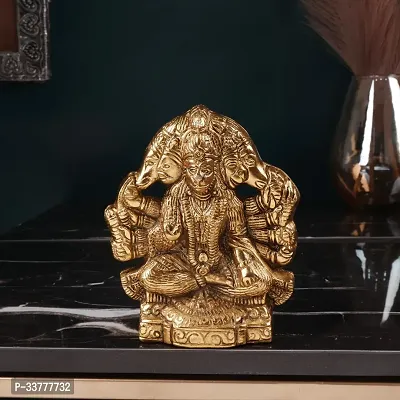 Panchmukhi Hanuman God Idol German Silver Gold Colour - 14 Cm