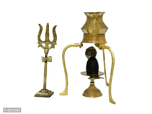 Shivling Black Stone With Brass Jalhari And Brass Tipai Lota And Brass Trishul-thumb0