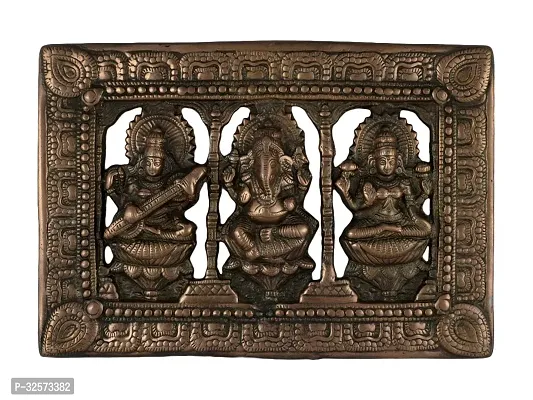 Jy Wall Hanging Goddess Saraswati And Lakshmi And Ganesh Gun Metal Copper Color God Idol-thumb0