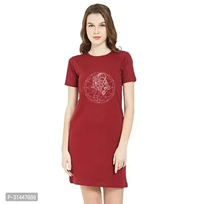 Stylish Maroon Cotton Blend Printed T-Shirt Dress For Women-thumb0