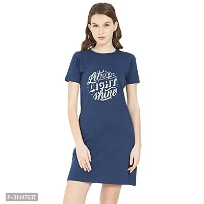 Stylish Blue Cotton Blend Printed T-Shirt Dress For Women-thumb0