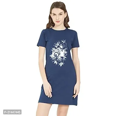 Stylish Blue Cotton Blend Printed T-Shirt Dress For Women-thumb0