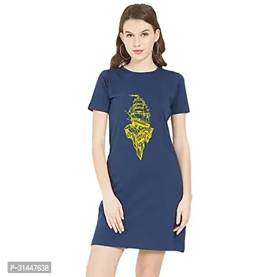 Stylish Blue Cotton Blend Printed T-Shirt Dress For Women-thumb0