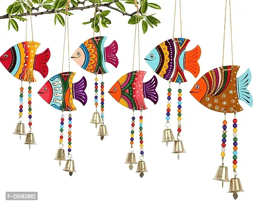 Handmade Hand Emboss Painted Hanging Fish for Garden Balcony Home Office Cafe Decoration Main Door Latkan Festival Decorative Wall Hanging (Pack of 6 Unit)