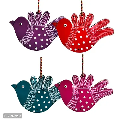 Sohibe Handmade Hand Emboss Painted Birds Hanging For Garden Balcony Home Office Cafe Decoration Main Door Latkan Festival Decorative Wall Hanging, Multi-coloured, Pack of 4