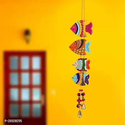 Sohibe Handmade Hand Painted Fish Hanging For Garden Balcony Home Office Cafe Decoration Main Door Latkan Festival Decorative Wall Hanging, Multi-coloured, Pack of 1