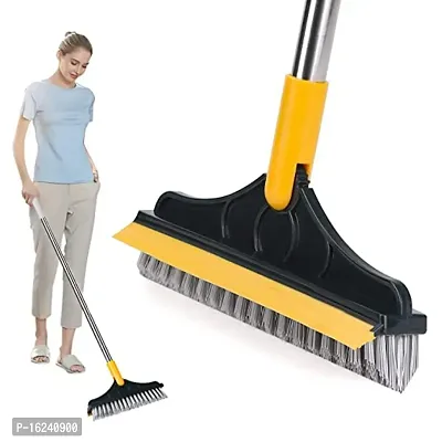 2 in 1 Bathroom Cleaning Brush Wiper Tiles, Floor Scrub Brush with Long Handle 120 Degree Rotatable For Home  Kitchen