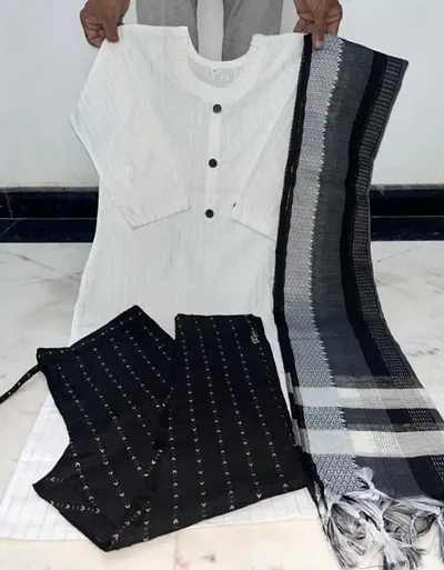 Stylish Khadi Cotton Striped Kurta Set