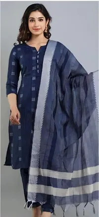 Khadi Cotton Printed Kurta Bottom Dupatta Set