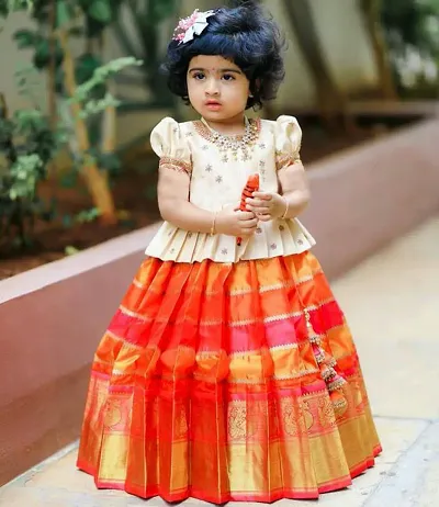 Baby Girl Bandhani Pattu Pavdai-Red– Peony Kids Couture