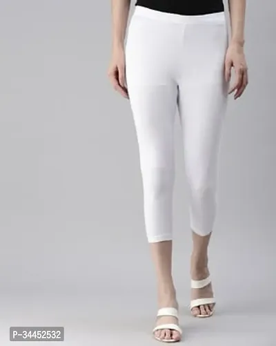 Stylish White Cotton Lycra Solid Leggings For Women-thumb0