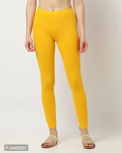 Stylish Yellow Cotton Lycra Solid Leggings For Women-thumb0