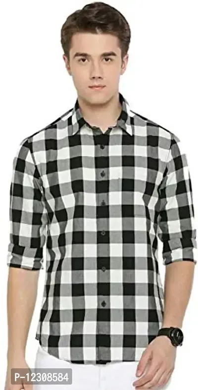 Rehan Men's Checkered Slim fit Casual Shirt (Medium) (White, Large)-thumb0