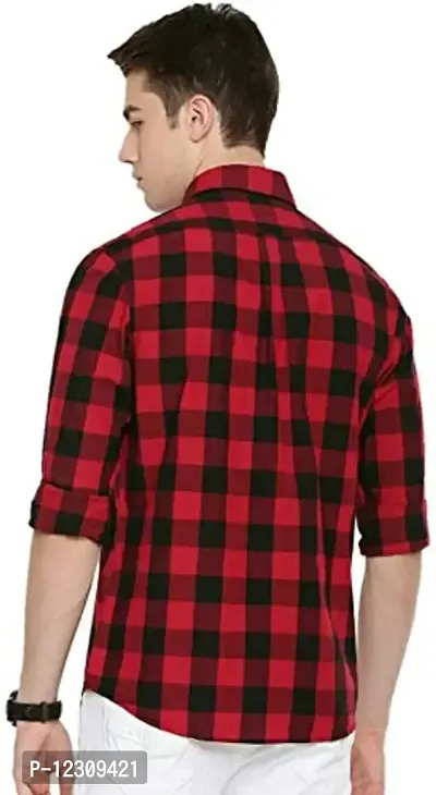 Trend Transfit Men's Checkered Slim fit Casual Shirt (Large, Red)-thumb2