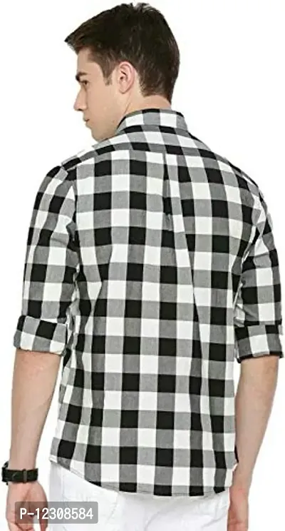 Rehan Men's Checkered Slim fit Casual Shirt (Medium) (White, Large)-thumb2