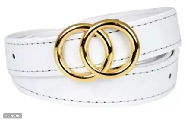 New Stylish Handmade Fashionable Women Pu Leather White Belts Double O-Ring Gold Buckle-thumb0