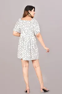 Manojava Designer Polka Printed Bodycon Dress (Small, White)-thumb2
