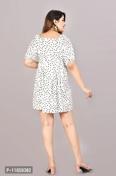 Manojava Designer Polka Printed Bodycon Dress (Small, White)-thumb3