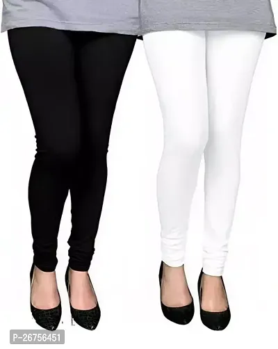 Women's Cotton Lycra Leggings Combo Free Size (Color - White  Black)