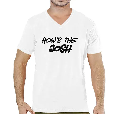 OPLU Men's Regular Fit How's The Josh Cotton Graphic Printed V Neck Half Sleeves T-Shirt. Trendy, Trending Tshirts, Offer, Discount, Pootlu, Sale.