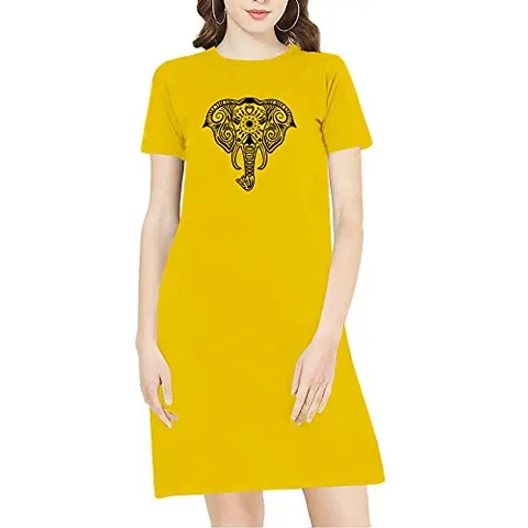 OPLU Graphic Printed Women Tshirt Knee Length Mandala Elephant Design Cotton Round Neck Half Sleeves Multicolour Tshirt. Knee Long, Long Length Tops and Tshirts