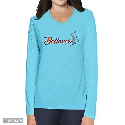OPLU Women's Regular Fit Tshirt Believer Cotton Printed V Neck Full Sleeves Multicolour T Shirt. Text, Trending, Stylish Tshirts