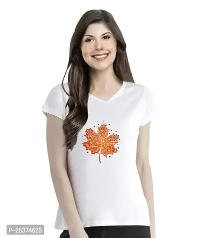 OPLU Women's Regular Fit Mandala Leaf Cotton Graphic Printed V Neck Half Sleeves Tshirt. Trendy, Trending Tshirts, Offer, Discount, Sale.(Pooplu_White_3XL)