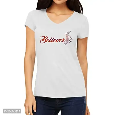 OPLU Graphic Printed Women Tshirt Believer Cotton Printed V Neck Half Sleeves Multicolour T Shirt. Text, Trending, Stylish Tshirts-thumb0