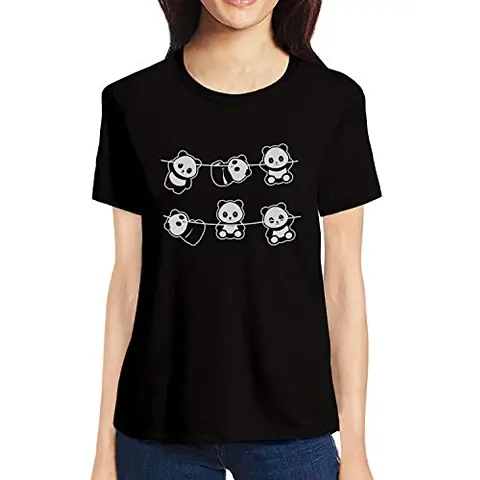 OPLU Graphic Printed Women Tshirt Panda Rope Cotton Printed Round Neck Half Sleeves Multicolour T Shirt. Animal, Cute Animal Tshirts