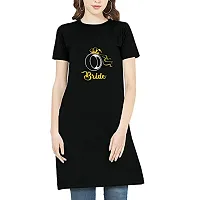 Womens Knee Length Bride Text with Ring Cotton Printed Round Neck Half Sleeves Multicolour Tshirt. One Piece, Knee Long, Three Fourth Tops, Tees and Tshirts-thumb1