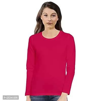 Pooplu Womens Plain Round Neck Full Sleeves Multicoloured 100% Cotton T Shirt. Stylish, Casual Tshirts