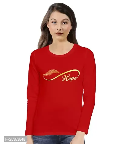 OPLU Women's Regular Fit Hope Infinity Cotton Graphic Printed Round Neck Full Sleeves Tshirt. Trendy, Pootlu, Offer, Discount, Sale, (Pooplu_Red_XXX-Large)