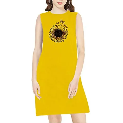 OPLU Women's Regular Fit Knee Length Sleeveless Sunflower Butterfly Cotton Graphic Printed Round Neck Trending, Stylish Pootlu Tops and Tshirts.(Pooplu_White_XX-Large)