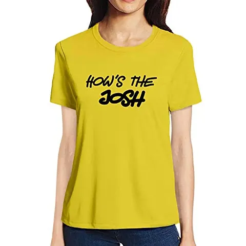 Pooplu Women's Regular Fit How's The Josh Cotton Printed Round Neck Half Sleeves Multicolour Tshirt. Pootlu, Quotes, Slogan, Trending, Army, URI Tshirts