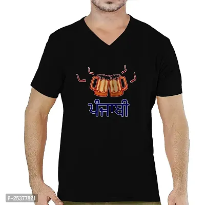 OPLU Men's Punjabi Text Cotton Graphic Printed V Neck Half Sleeves Tshirt. Trendy, Trending Tshirts, Offer, Discount, Sale.(Pooplu_Black_XL)