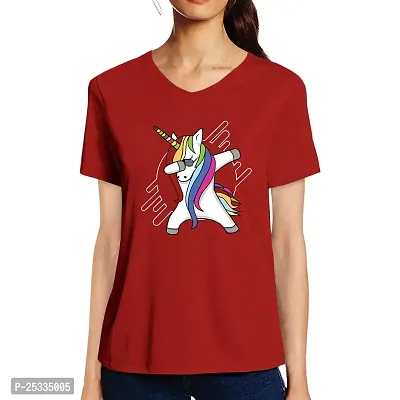 Pooplu Women's Regular Fit Unicorn Dab Cotton Printed V Neck Half Sleeves Multicolored Tshirt. Animal Tshirts