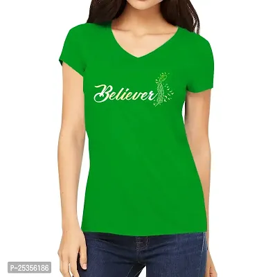 OPLU Graphic Printed Women Tshirt Believer Cotton Printed V Neck Half Sleeves Multicolour T Shirt. Text, Trending, Stylish Tshirts