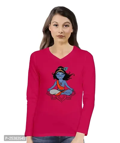 OPLU Women's Regular Fit Krishna Yoga Cotton Graphic Printed V Neck Full Sleeves Tshirt. Trendy, Pootlu Trending Tshirts, Offer, Discount, Sale, (Pooplu_Maroon_X-Large)