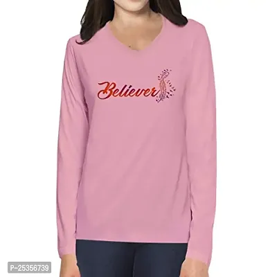 OPLU Women's Regular Fit Tshirt Believer Cotton Printed V Neck Full Sleeves Multicolour T Shirt. Text, Trending, Stylish Tshirts