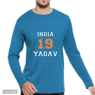OPLU Men's Jersey no 19 Yadav Cotton Graphic Printed Round Neck Full Sleeves Tshirt. Trendy, Trending Tshirts, Offer, Discount, Sale.(Pooplu_Blue_M)
