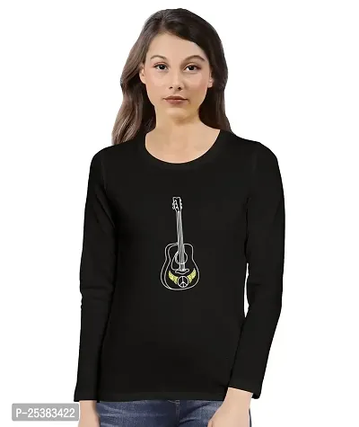 OPLU Women's Regular Fit Peace Guitar Cotton Graphic Printed Round Neck Full Sleeves Tshirt. Trendy, Pootlu Trending Tshirts, Offer, Discount, Sale, (Pooplu_Black_Large)