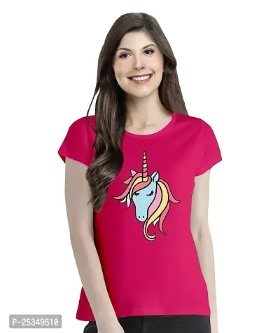 Pooplu Women's Regular Fit Tshirt Unicorn Cotton Printed Round Neck Half Sleeves Multicolour Pootlu Tshirt. Animal, Cute Animal Tshirts