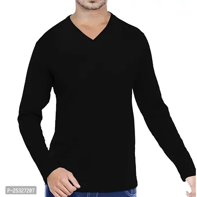 Pooplu Men's Regular Fit Plain 100% Cotton V Neck Full Sleeves Multicolour Pootlu T Shirt. Casual, Trendy, Stylish Tshirts and Tees-thumb0