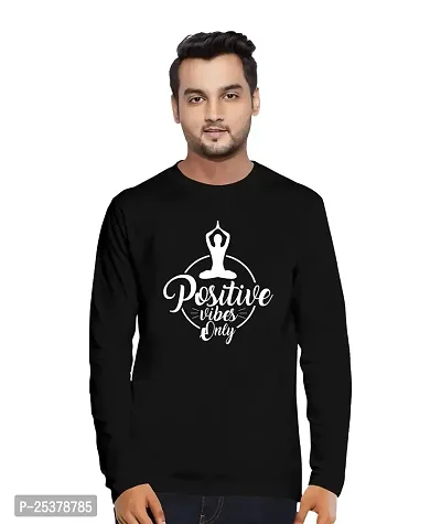 OPLU Men's Positive Vibes Only Cotton Graphic Printed Roundneck Full Sleeves Tshirt. Trendy, Trending Tshirts, Offer, Discount, Sale.(Pooplu_Black_S)